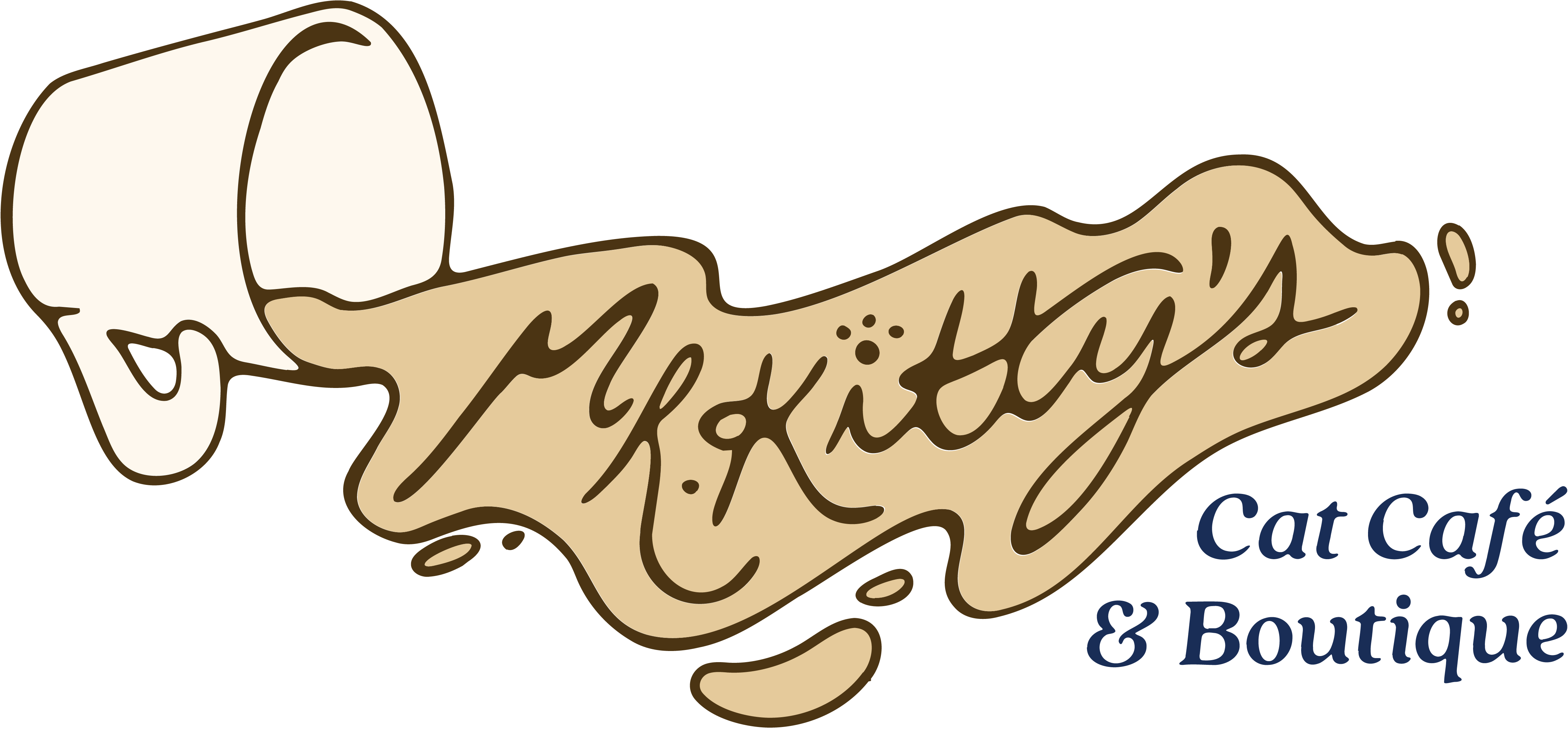 a spilled cup of coffee that spells out the company name, Mr. Kittys